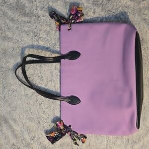 SIMPLY SPRING Violet Tote Bag With Floral Tie & Pocket, New